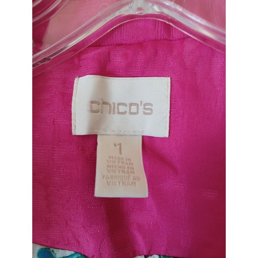 Chicos Pink Swing Jacket Sz 1 / M Textured 3/4 Sleeve Lightweight Preppy Office - Picture 9 of 11